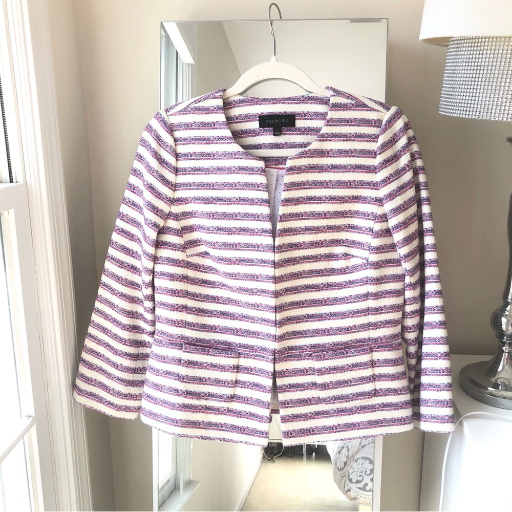😍 Sz2 Talbots Striped Purple, Pink and White Women's Jacket NWOT